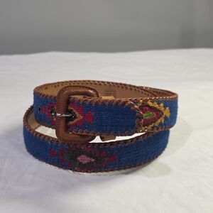 Handwoven Guatemalan Colorful Tribal Whip Stitched/Leather Belt. 38